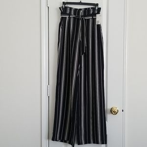 H&M Black & White Striped Paperbag Waist Pants